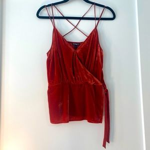 Express velvet wrap cross back top | burnt orange | M
